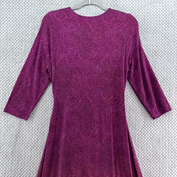Soft Surroundings Dress Women M Burgundy Jersey Stretch A-Line 3/4 Sleeve V-Neck - Picture 6 of 12